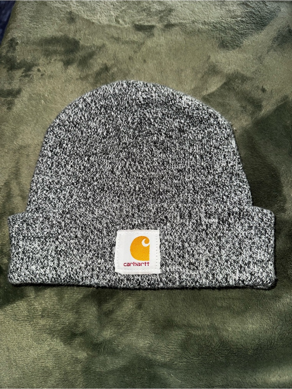 Carhartt adult Gray Marled Knit Beanie with Gold Logo Patch